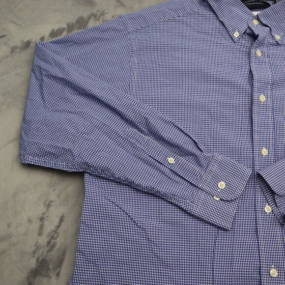 Roundtree Yorke Shirt Mens L Blue Checkered Button Down Long Sleeve Collared Top - Picture 9 of 16